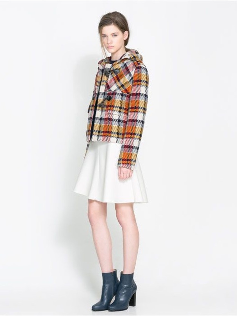 Zara Cropped Plaid Duffle Jacket